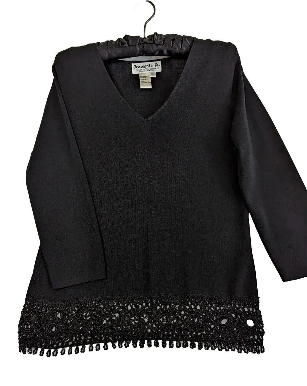 Vtge Joseph A Crochet Sweater Beaded Hem Sz L Bust 39" Length 23.5"